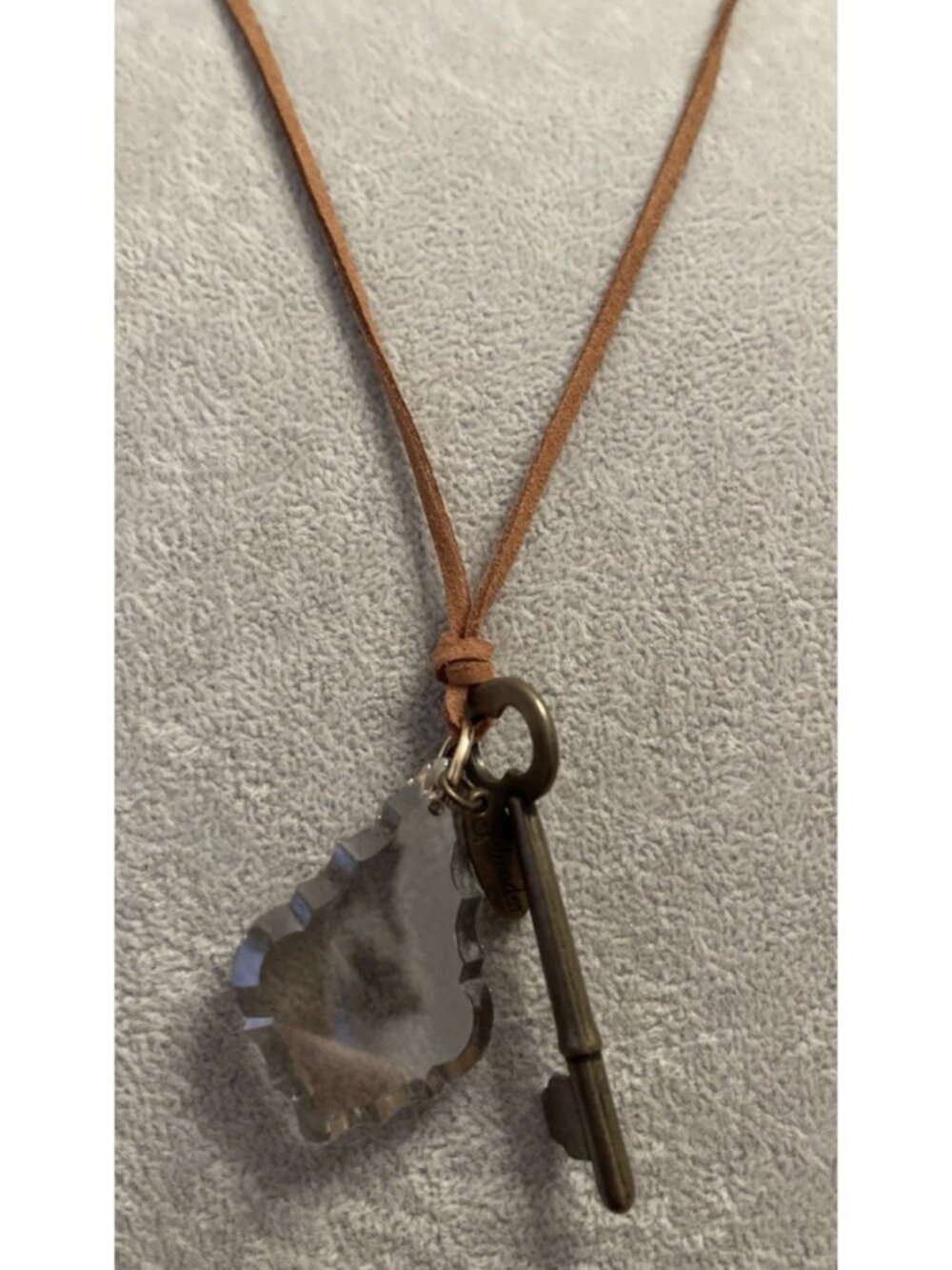 Plunder Design Gold Key Smokey Crystal Leather Cord Necklace Fashion Trendy